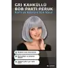 Gri Küt Parti Peruğu Kahküllü Bob Kesim Sentetik Kostüm Peruk Yetişkin BX-316930