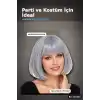 Gri Küt Parti Peruğu Kahküllü Bob Kesim Sentetik Kostüm Peruk Yetişkin BX-316930