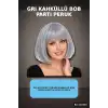 Gri Küt Parti Peruğu Kahküllü Bob Kesim Sentetik Kostüm Peruk Yetişkin BX-316930