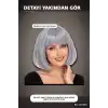 Gri Küt Parti Peruğu Kahküllü Bob Kesim Sentetik Kostüm Peruk Yetişkin BX-316930