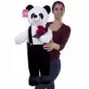 75 Cm Siyah Çiçekli Tulumlu Ayakta Duran Sevimli Peluş Ayıcık