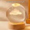 8 Cm 3d Yağmur Bulutu Kristal Küre Led Gece Lambası Ahşap Standlı Tasarım Lamba