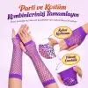 80’ler 90’lar Retro Mor File Parmaksız Eldiven 26 cm