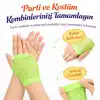 80’ler 90’lar Retro Neon Yeşil File Parmaksız Kısa Eldiven 11 cm