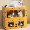 Ahşap İki Katlı Tırmalamalı Kedi Oyun Evi