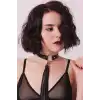 Aksesuarlı Siyah Deri Choker Boyunluk 1081
