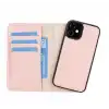 Apple iPhone 12 mini Uyumlu Deri Cüzdanlı Kılıf NU2 Pembe