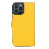 Apple iPhone 13 Pro Max Uyumlu Deri Cüzdanlı Kılıf Limon Sarı