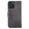 Apple iPhone 13 Pro Max Uyumlu Deri Cüzdanlı Kılıf VS4EF Gri