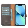 Apple iPhone 13 Pro Uyumlu Deri Cüzdanlı Kılıf Acı Kahve