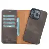 Apple iPhone 13 Pro Uyumlu Deri Cüzdanlı Kılıf Acı Kahve
