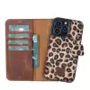 Apple iPhone 13 Pro Uyumlu Deri Cüzdanlı Kılıf Leopar Desen