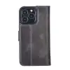 Apple iPhone 13 Pro Uyumlu Deri Cüzdanlı Kılıf VS4EF Gri