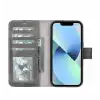 Apple iPhone 14 Pro Uyumlu Deri Cüzdanlı Kılıf MWWN Rustik Gri