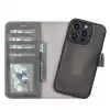 Apple iPhone 14 Pro Uyumlu Deri Cüzdanlı Kılıf MWWN Rustik Gri