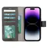 Apple iPhone 15 Pro Uyumlu Deri Cüzdanlı Kılıf MWWN VS4EF Gri