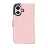 Apple iPhone 16 Plus uyumlu, Hakiki Deri, El Yapımı, Cüzdanlı Kılıf, Toz Pembe