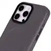 Apple iPhone 16 Pro Max uyumlu, Hakiki Deri, El Yapımı Kılıf, Gri