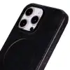 Apple iPhone 16 Pro Max uyumlu, Hakiki Deri, El Yapımı Kılıf, Parlak Siyah