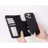Apple iPhone 16 Pro uyumlu, Hakiki Deri, El Yapımı, Cüzdanlı Kılıf, Mat Siyah