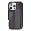 Apple iPhone 16 Pro uyumlu, Hakiki Deri, El Yapımı, Cüzdanlı Kılıf, Parlak Siyah
