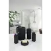 5 Parça Siyah Çizgili Yuvarlak 5li Eco Banyo Seti Çöp Kovası Tuvalet Fırçası Sabunluk Diş Fırçalık