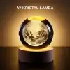 Ay Figürlü 3D Kristal Küre LED Gece Lambası Ahşap Standlı Dekoratif Lamba