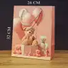 Ayıcık Desenli Pembe Büyük Boy Karton Hediye Çantası