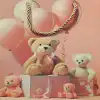 Ayıcık Desenli Pembe Büyük Boy Karton Hediye Çantası