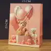 Ayıcık Desenli Pembe Küçük Boy Karton Hediye Çantası