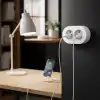 Beyaz Çift Girişli Topraklı Sıva Üstü Elektrik Prizi, Modern Tasarım