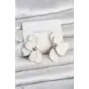 Beyaz Mineli Lotus Model Pirinç Kadın Küpe