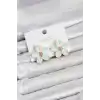 Beyaz Renk Kristal Taşlı Çiçek Model Kadın Küpe