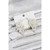 Beyaz Renk Kristal Taşlı Kanat Küpe