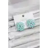 Buz Mavisi Renk Kristal Taşlı Çiçek Model Kadın Küpe