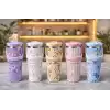 Çiçek Desenli 900 ml Taşıma Kulplu Paslanmaz Çelik Termos Mug Bardak