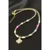 Çiçek Sedef Cam Boncuk Kristal Kolye