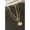 Çiçek Sedef Çelik İkili Kolye