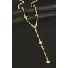 Çiçek Şerit Taşlı Çelik Y Kolye