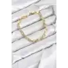 CM Kare Halka Model Gold Renk Pirinç Kadın Bileklik