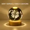 Dekoratif Yonca Görünümlü Işıklı Kristal Cam Küre USB Masa Gece Lambası