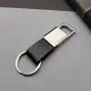 Deri Siyah Gümüş Metal Anahtarlık