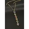 Dikdörtgen Kristal Taşlı Çelik Kolye