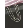 Dikdörtgen Kristal Taşlı Üçlü Kolye