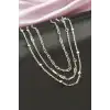 Dikdörtgen Kristal Taşlı Üçlü Kolye