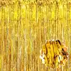Ekstra Metalize Parlak Saçaklı Arka Fon Perde Gold