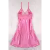 Gögüs Dekolteli Askılı Pembe Renk Saten Gecelik