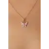 Gold Lila Renk Kelebek Figür Kadın Kolye