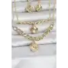 Gold Renk Pirinç Kolye Bileklik ve Küpe Seti