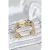 Gold Renk Pirinç Levha Yaprak Model Kadın Bileklik